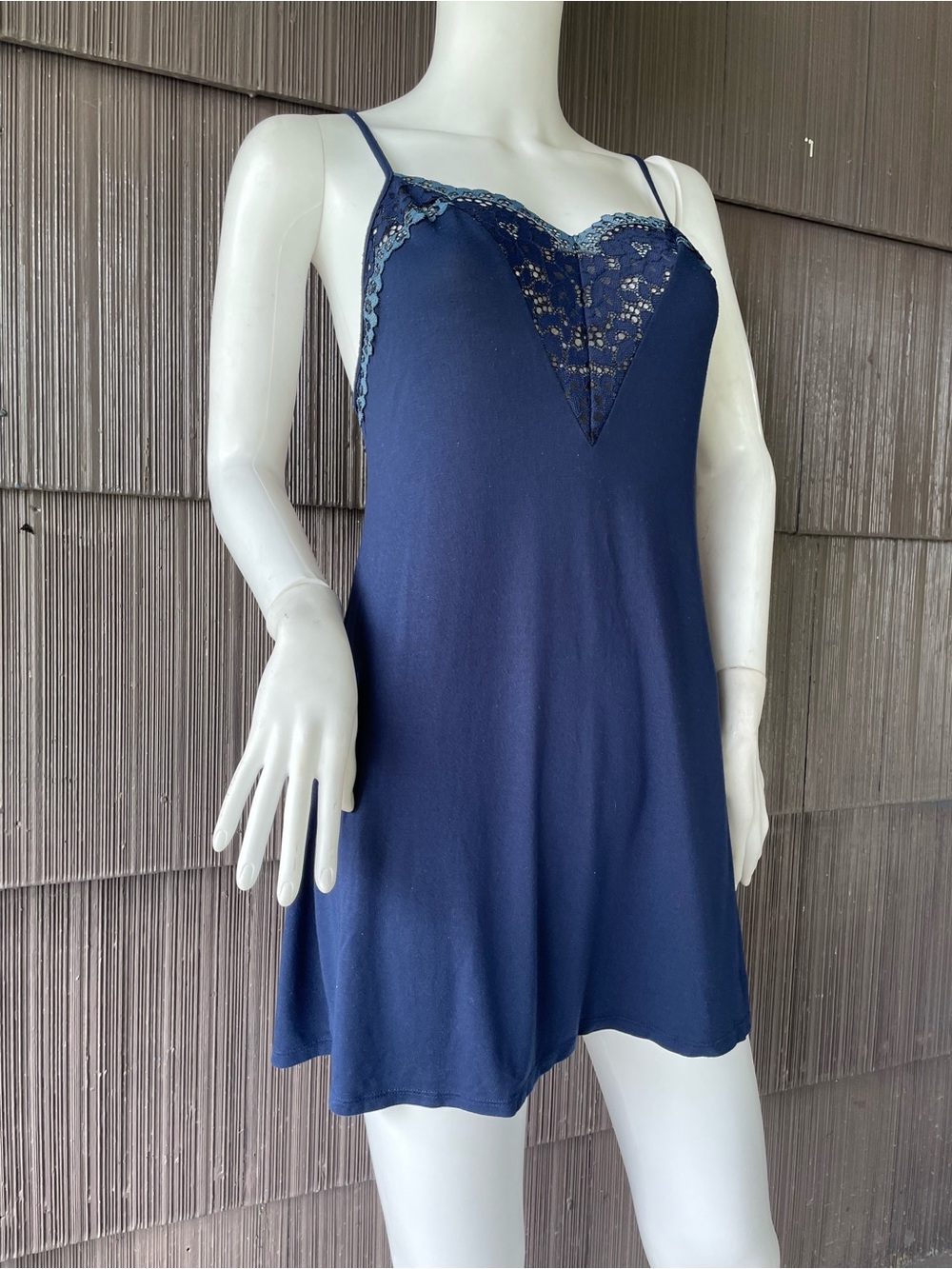💖5/$25 Victoria's Secret Navy Blue Lace Trim Chemise Slip Dress Y2K Coquette